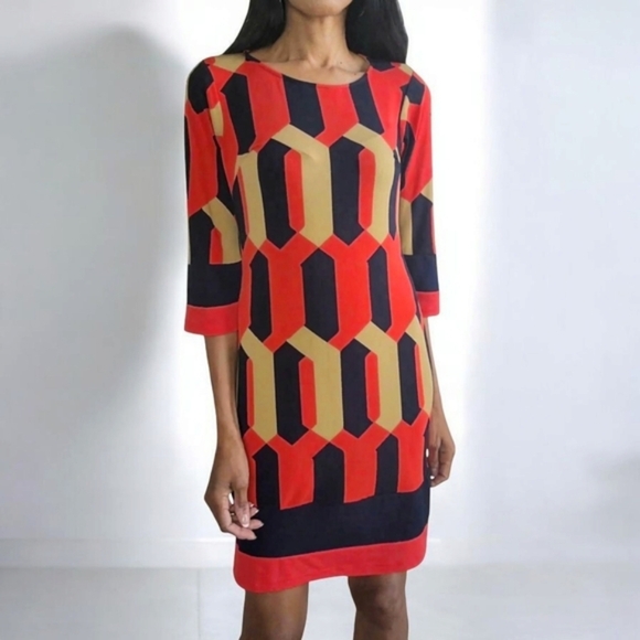 Vintage Inspired 3/4 Sleeve Shift Dress Unique 60s Mod Style Pattern Size 4 - Picture 3 of 10